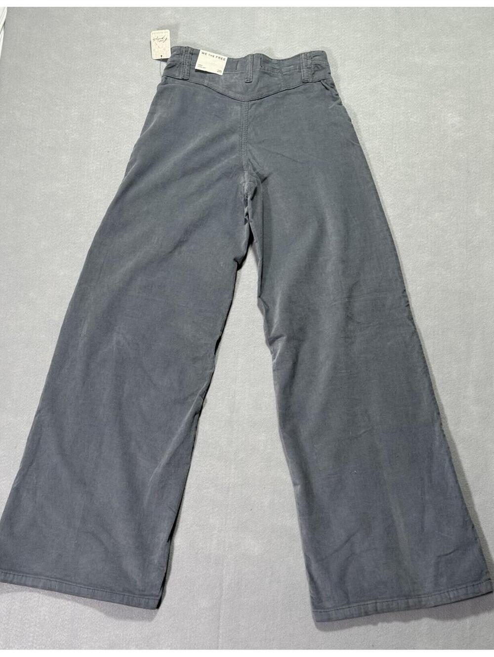 We The Free Women's Wide-Leg Corduroy Pants Light Grey High Rise Pockets -26 - Picture 6 of 9